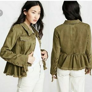 Free People Womans Olive Green Cropped Utility Willow Peplum Military Jacket S